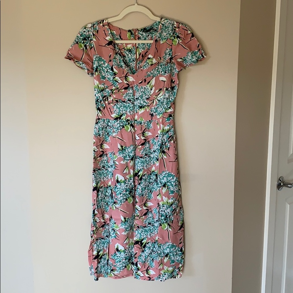 Vintage print floral midi dress with cap sleeves - US 4